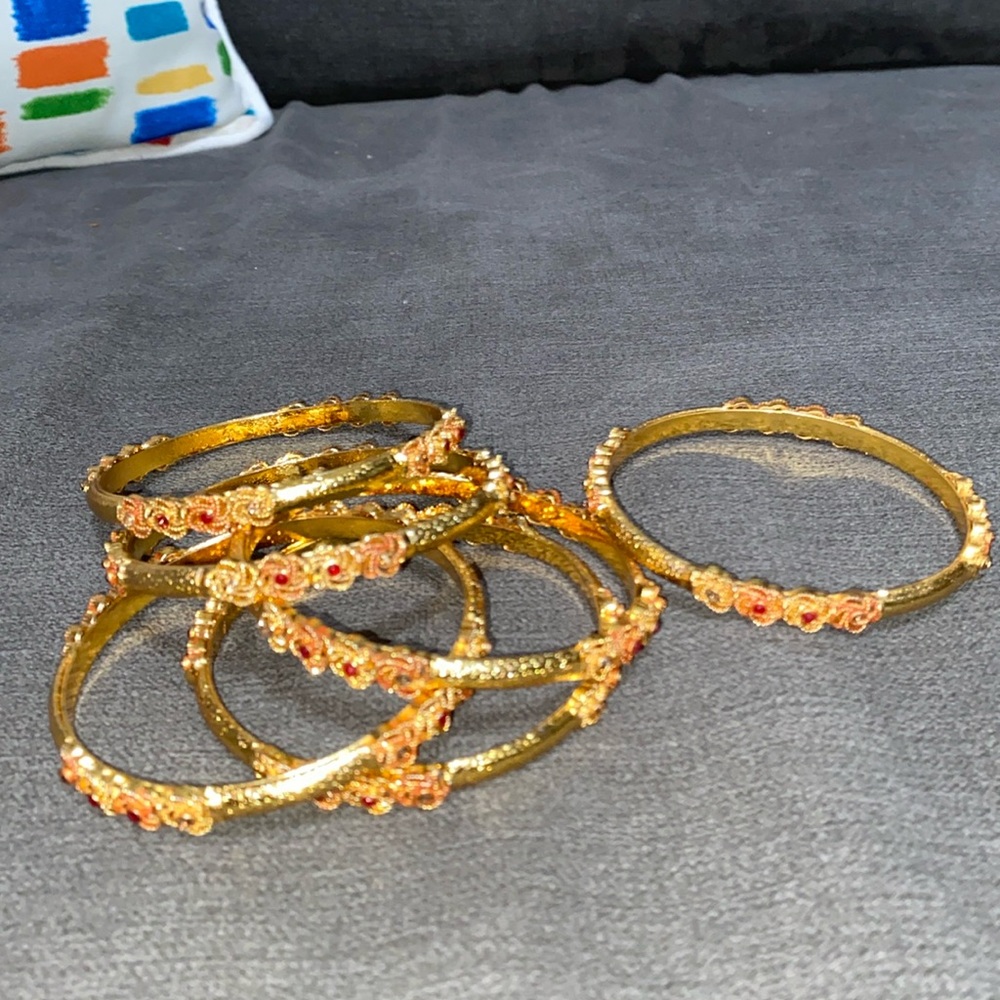 Set of 6 22K Indian Gold Plated bangles